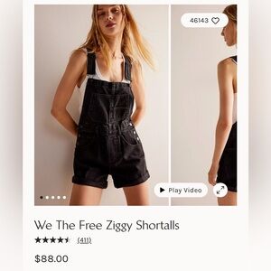 NWOT Free People Ziggy Shortalls in Mineral Black